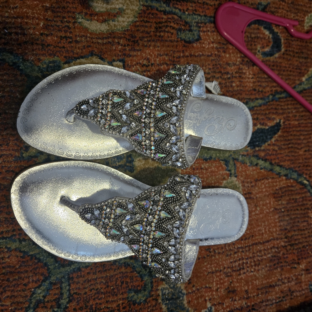 naughty monkey Silver Jeweled Beaded Thong Sandals